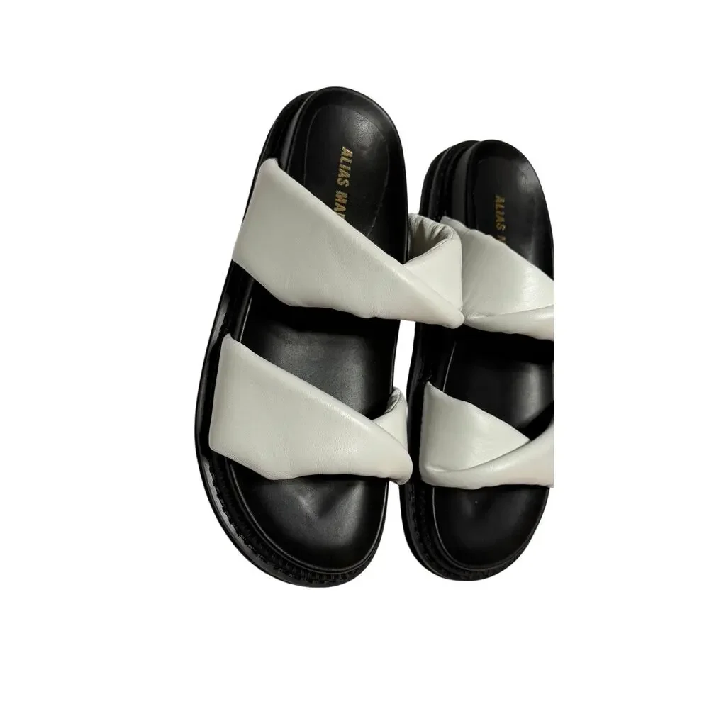 Alias Mae Paris Leather Sandals White Kid Leather size 38 (7.5) New no box